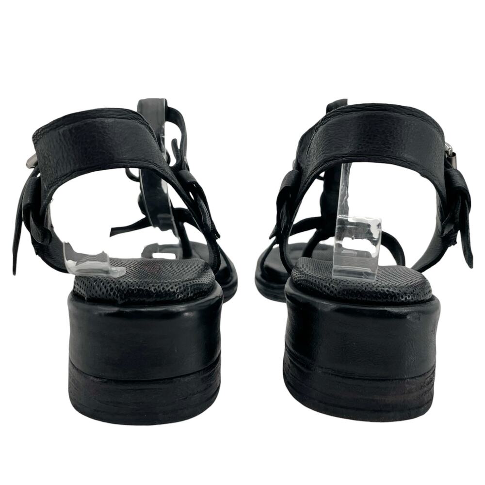 A.S.98 Black Leather Silver Chains Strappy Heeled Sandals Edgy Boho Size 39 - Picture 8 of 11